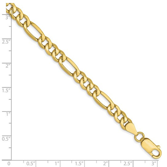 10K Yellow Gold 6.6mm Semi-Solid Figaro Bracelet 8"