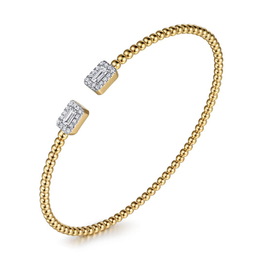 14K Yellow Gold Bujukan Open Cuff Bracelet with Diamond Baguettes