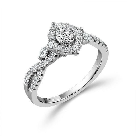 10K White Gold Oval Halo Engagement Ring