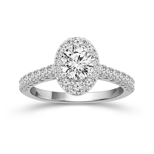 14K White Gold Oval Shaped Cluster Engagement Ring