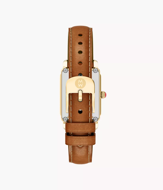 Deco Park 18K Gold-Plated Watch with Brown Leather Strap