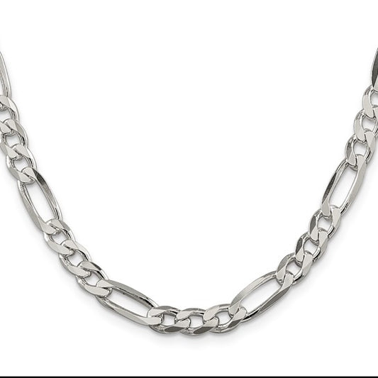 Sterling Silver 6.75mm Figaro Chain 24"