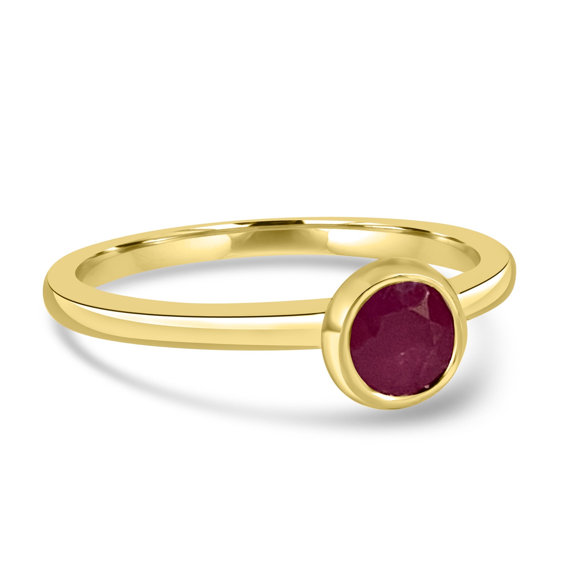 14K Yellow Gold 5MM Bezel Rhodolite Ring