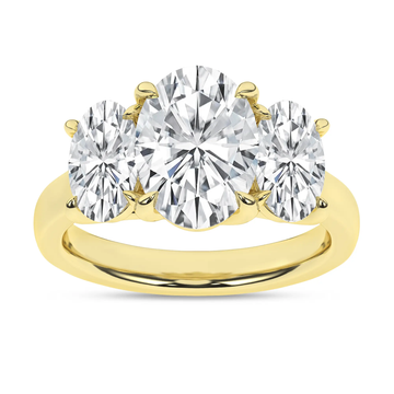 14K Yellow Gold Lab Grown 5ctw Three Stone Oval Engagement Ring