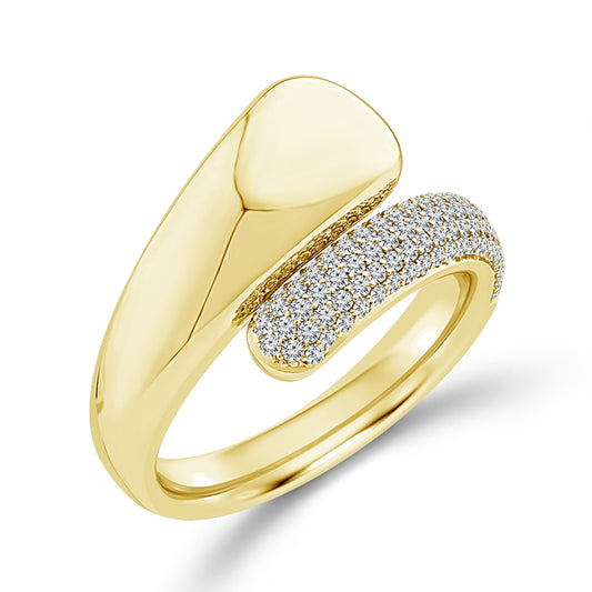 10K Yellow Gold Pave Diamond Polished Bypass Ring