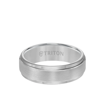 Men's 7MM Gray Tungsten Carbide Wedding Band with Brushed Finish and Step Edge