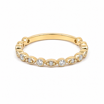 14K Yellow Gold Marquise and Round Pave Diamond Segmented Milgrain Stackable Band