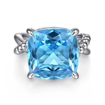 Sterling Silver Bujukan Cushion Blue Topaz Twisted Ring