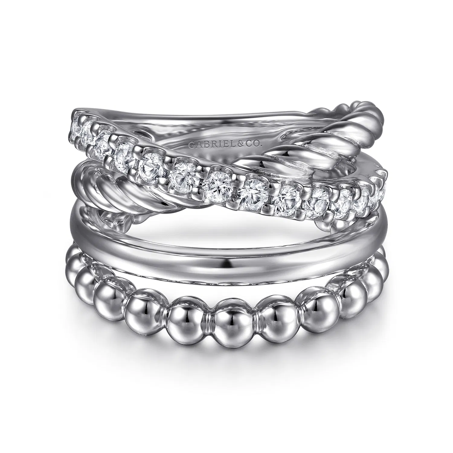 925 Sterling Silver Bujukan and White Sapphire Twisted Stackable Ring