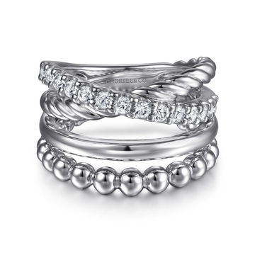 925 Sterling Silver Bujukan and White Sapphire Twisted Stackable Ring