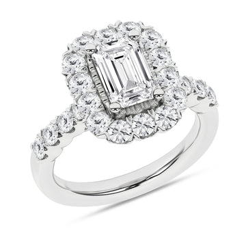 14K White Gold Lab Grown 3.60ctw Emerald Diamond Halo Engagement Ring