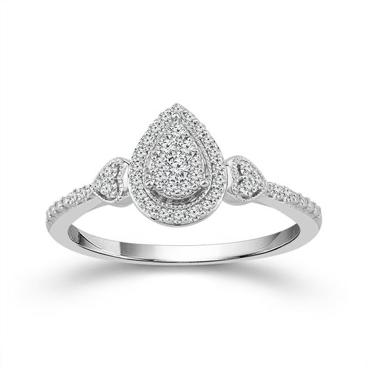 10K White Gold Pear Diamond Cluster Engagement Ring