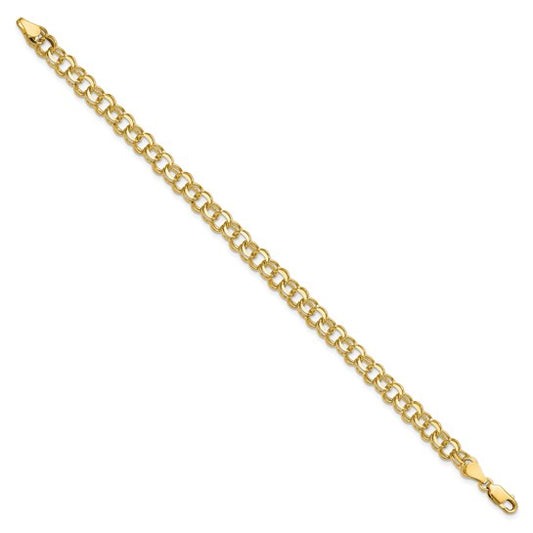 10K Yellow Gold 5.5mm Diamond-Cut Double Link Charm Bracelet 8"