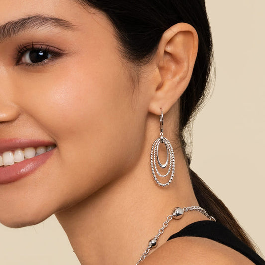 Sterling Silver Bujukan Oval Drop Earrings