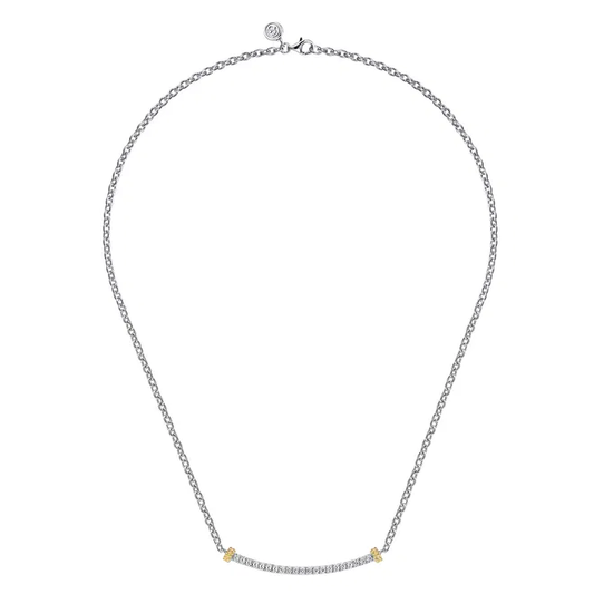 14K Yellow Gold and 925 Sterling Silver Bujukan White Sapphire Bar Necklace