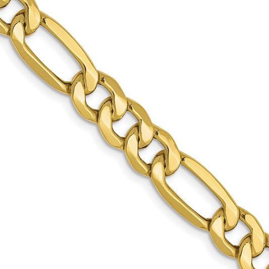 10K Gold Semi-Solid 6.6mm Figaro Chain Necklace – 24"