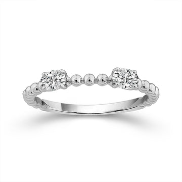 14K White Gold Round Diamond Stations Beaded Stackable Ring