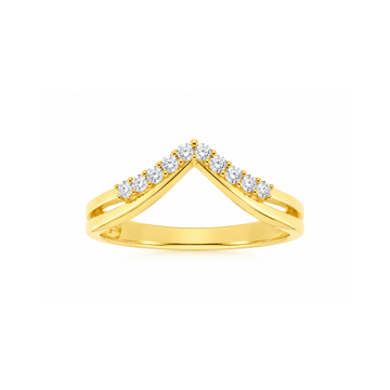 14K Yellow Gold Pave Diamond Double Shank Chevron Band