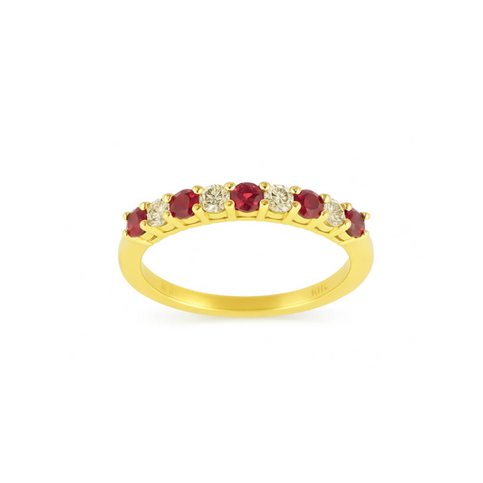 14K Yellow Gold Ruby and Diamond 9 Stone Band
