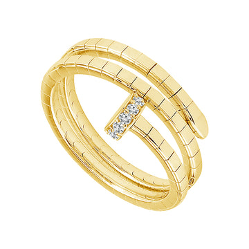 14K Yellow Gold Pave Diamond Nail Flex Wrap Ring
