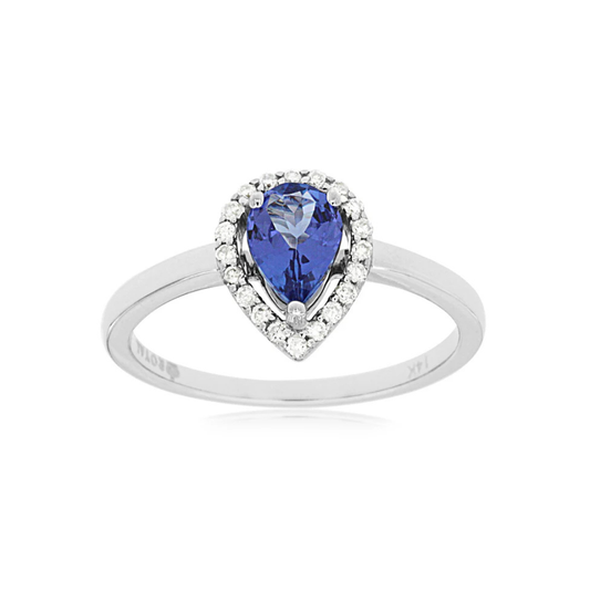 14K White Gold Tanzanite and Diamond Halo Ring