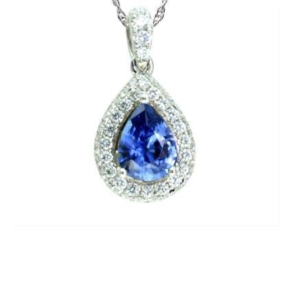 White Gold Pear Cut Sapphire Pendant