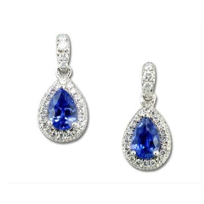 White Gold Pear Cut Sapphire Earrings