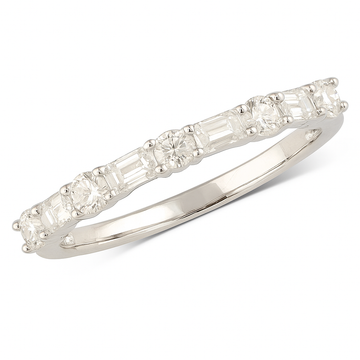 14K White Gold .78ctw Round & Baguette Diamond Band