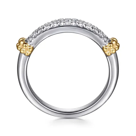 14K Yellow Gold and 925 Sterling Silver Bujukan White Sapphire Stackable Ring