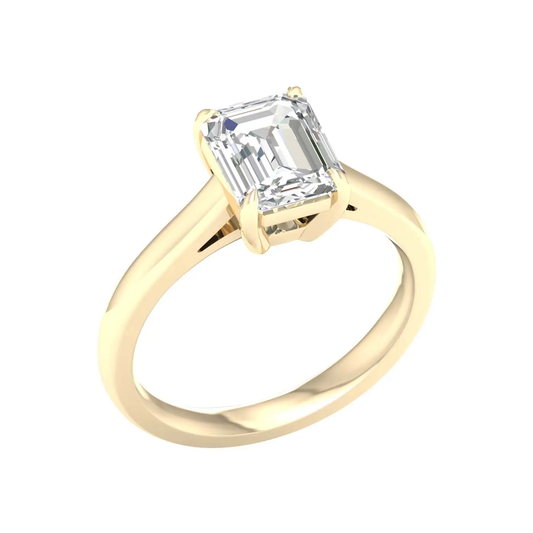 14K Yellow Gold Lab Grown 2.10ct Emerald Diamond Solitaire Engagement Ring