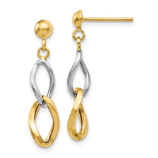 14K Two-tone Polished Post Dangle Earrings