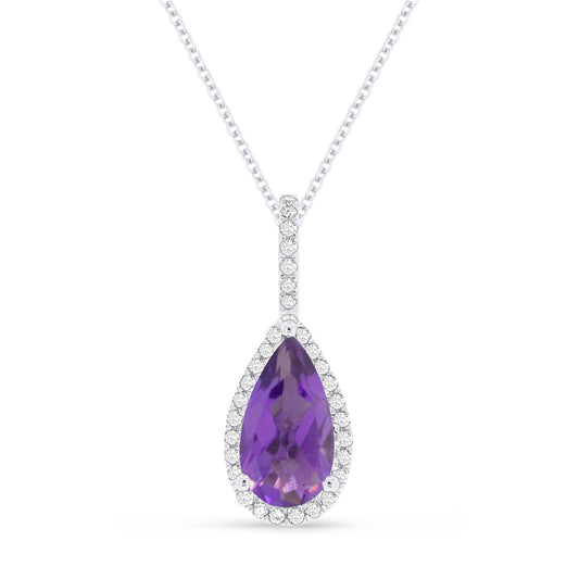 14K White Gold Amethyst and Diamond Necklace