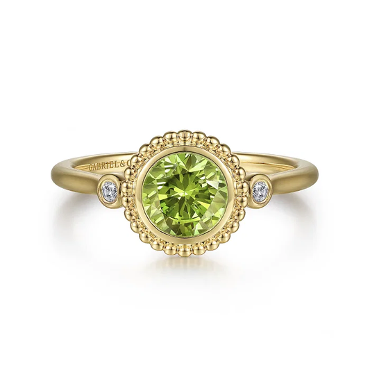 14K Yellow Gold Diamond And Peridot Bujukan Ladies' Ring