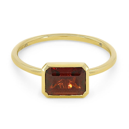 14K Yellow Gold East to West Garnet Ring