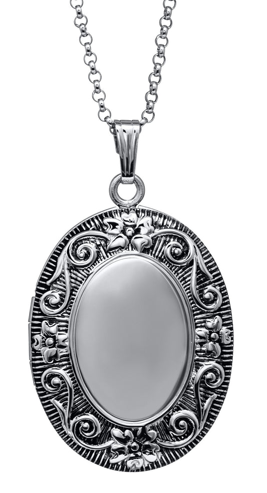 SS (LKT)OVAL ENGRAVED LOCKET ON CHAIN