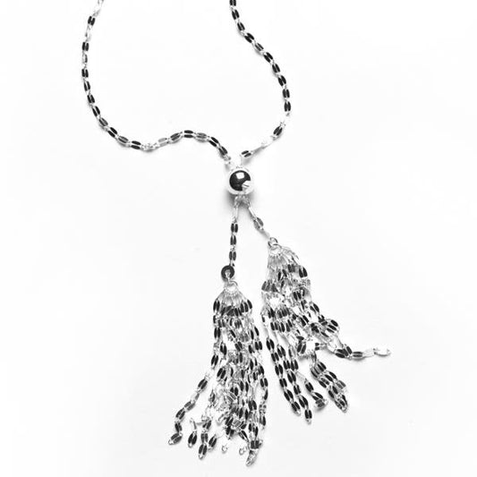 Silver Double Tassel Lariat Necklace