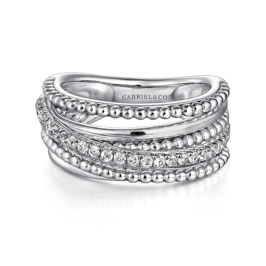 Sterling Silver Layered Bujukan Beaded White Sapphire Ring
