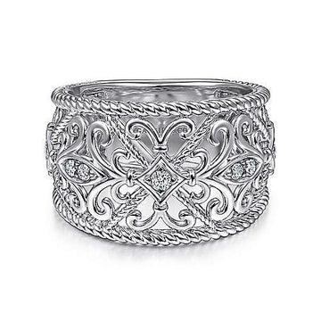 Sterling Silver Floral Openwork White Sapphire Ring