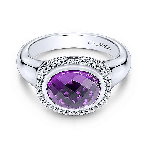 Sterling Silver Oval Amethyst Ring