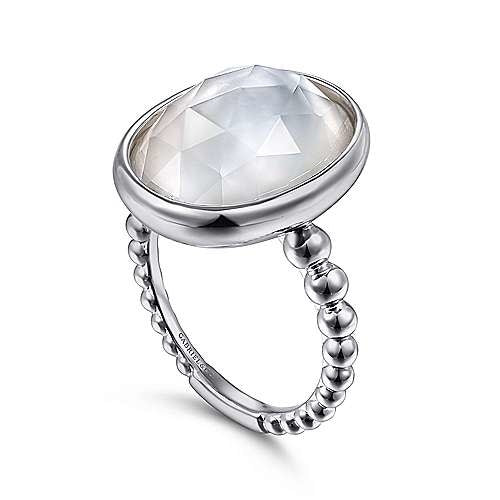 Sterling Silver Rock Crystal and White Mother of Pearl Oval Ring