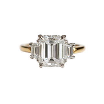 14K Two Tone 2.32CTW Three Stone Emerald and Trapezoid Diamond Ring