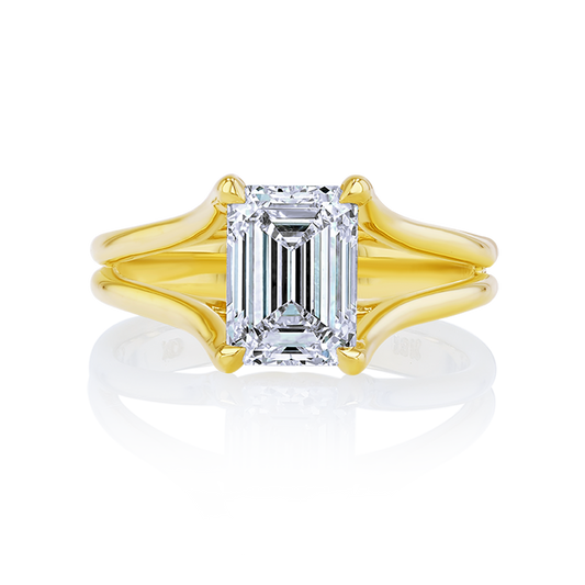18K Yellow Gold Lab Grown 2.17CTW Emerald Diamond Split Shank Engagement Ring