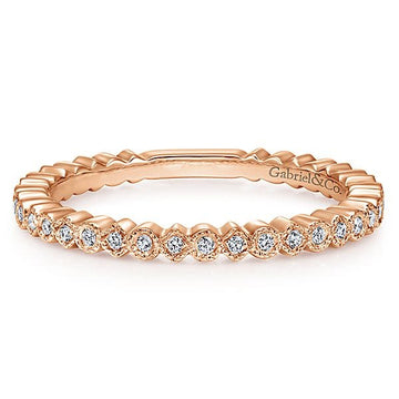 14K Rose Gold Scalloped Stackable Diamond Band
