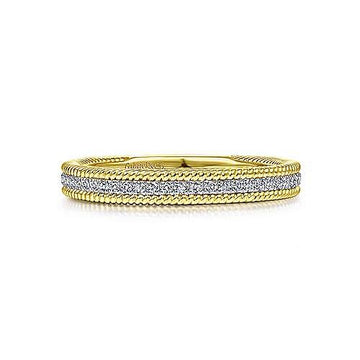 14K Yellow Gold Diamond Band with Twisted Rope Border