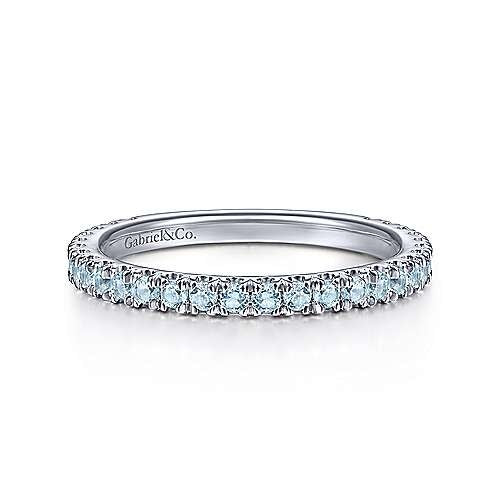 14K White Gold Blue Topaz Stacklable Ring