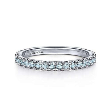 14K White Gold Blue Topaz Stacklable Ring