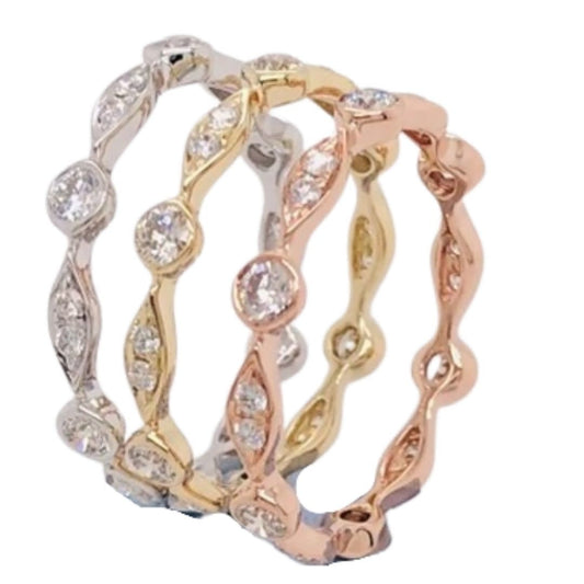 14KT TRI COLOR 1.45CTW THREE BAND STACKABLE