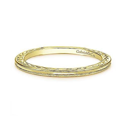 14k Yellow Gold Engraved Milgrain Slim Stackable Ring