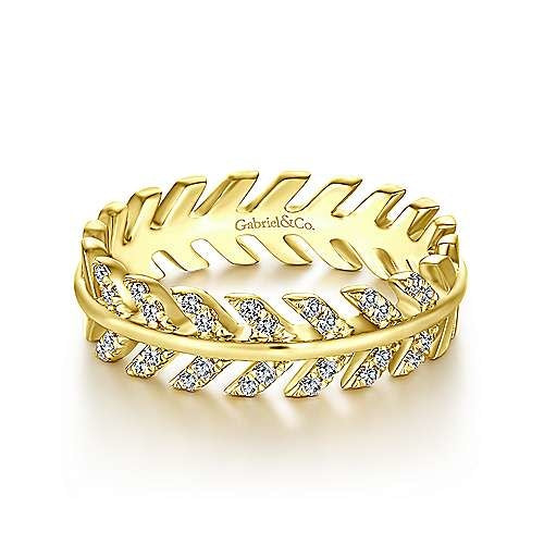 14K Yellow Gold Diamond Chevron Ring