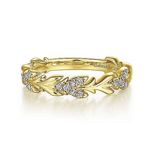 14K Yellow Gold Floral Stackable Diamond Band